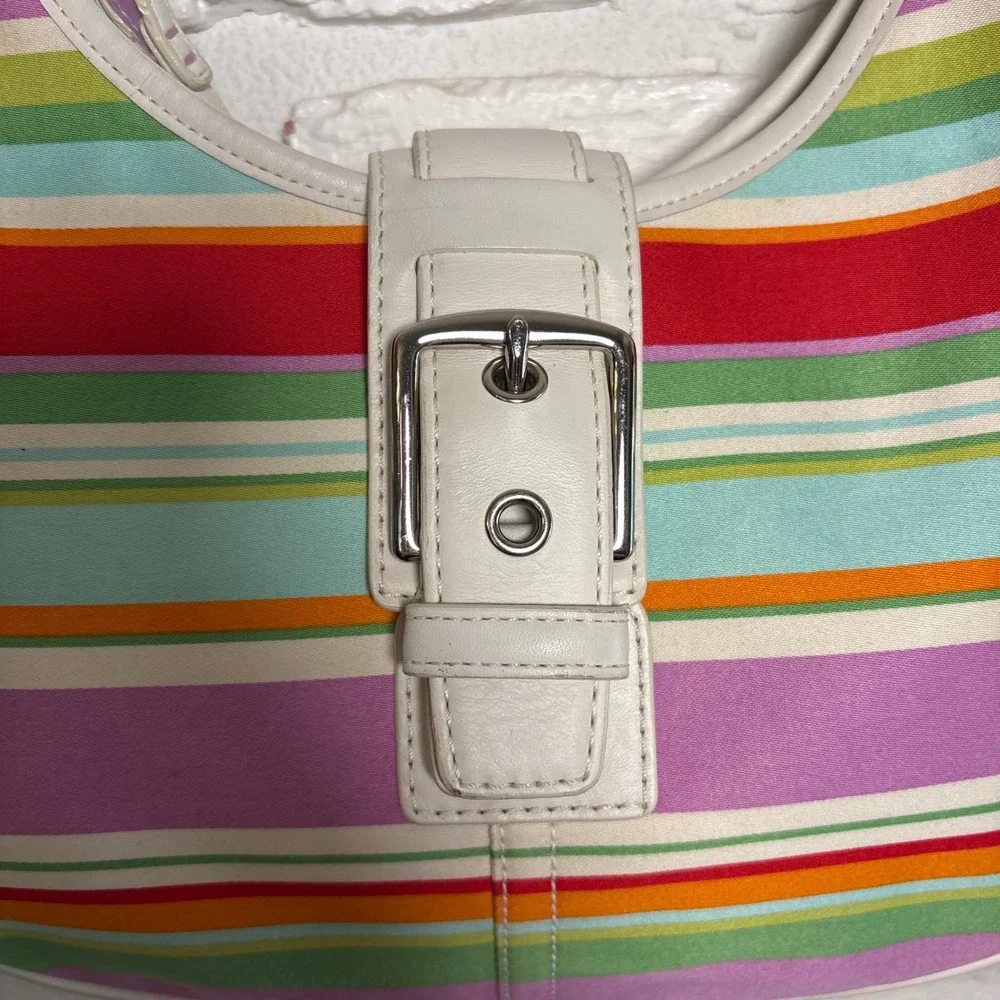 Vintage Coach Hamptons Multi-Stripe Hobo Shoulder Bag 10702 Y2K White Silver